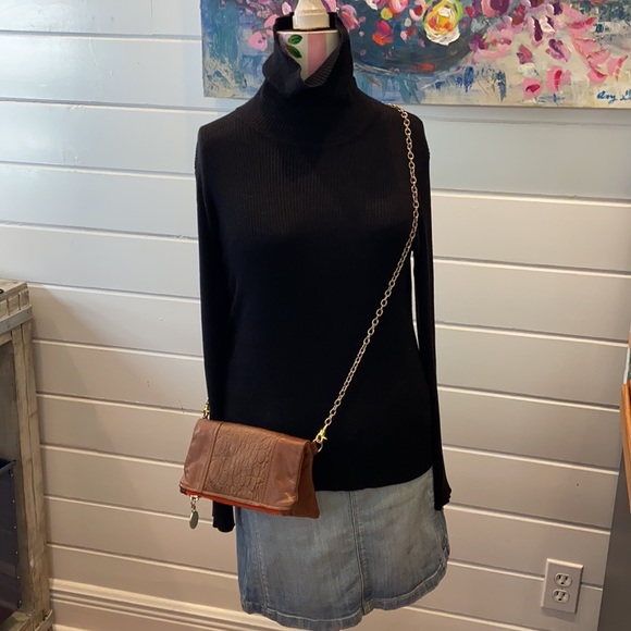 C Blau Croc Embossed Leather Foldover Clutch Boutique Convertible Bag Naples - Picture 7 of 8